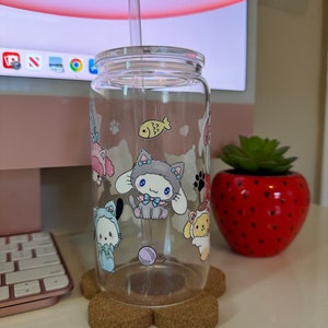 Kawaii Kitty & Friends Cats Glass Cup