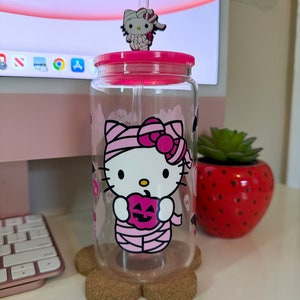 Pink Mummy Kawaii Kitty Halloween Glass Cup