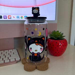 Halloween Kawaii Kitty Cat Glass Cup