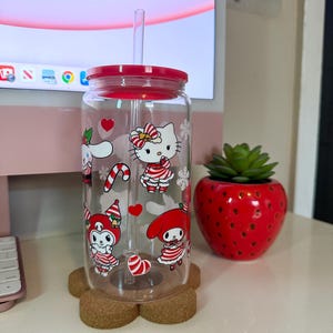 Kawaii Kitty & Friends Candy Cane Christmas Glass Cup