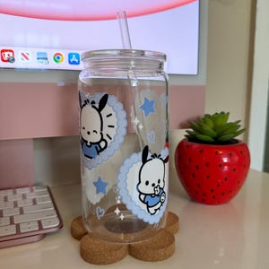 Blue Kawaii Puppy Heart Glass Cup