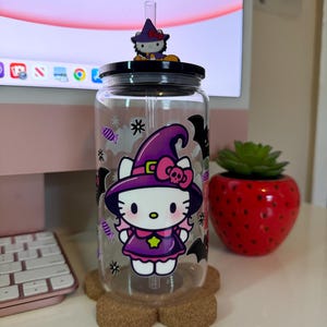 Halloween Kawaii Kitty Witch Glass Cup