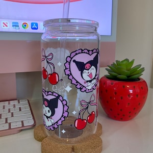 Purple Coquette Heart Kawaii Kur0mi Glass Cup