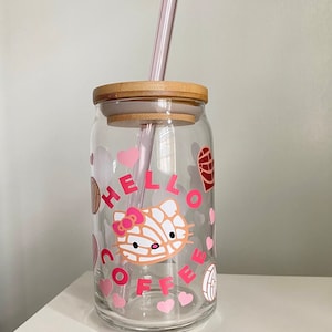 Hello Coffee Kitty Glass Cup