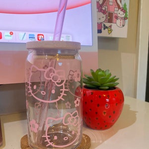 Pink Kitty Kawaii Glass Cup