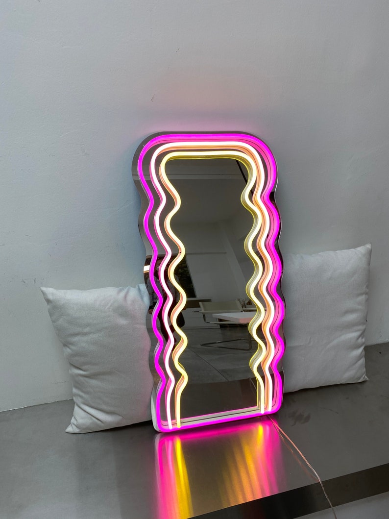 Neon Light Wavy Mirror Wall Neon Sign LED Bedroom Decor Etsy UK