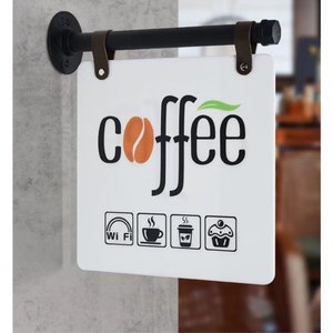 Letrero publicitario personalizado, letreros publicitarios de acrílico personalizados para tiendas cuadradas, letrero de metal de doble cara para decoración de pared