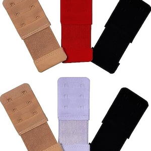 Op de afbeelding: Een verzameling bh-verlengers in verschillende kleuren. De verlengers zijn in beige, rood, zwart en lavendel. Elke verlenger heeft een haak-en-oogsluiting en een elastische band voor comfort en verstelbaarheid. De tekst "STYLISE DIVA" is zichtbaar.
