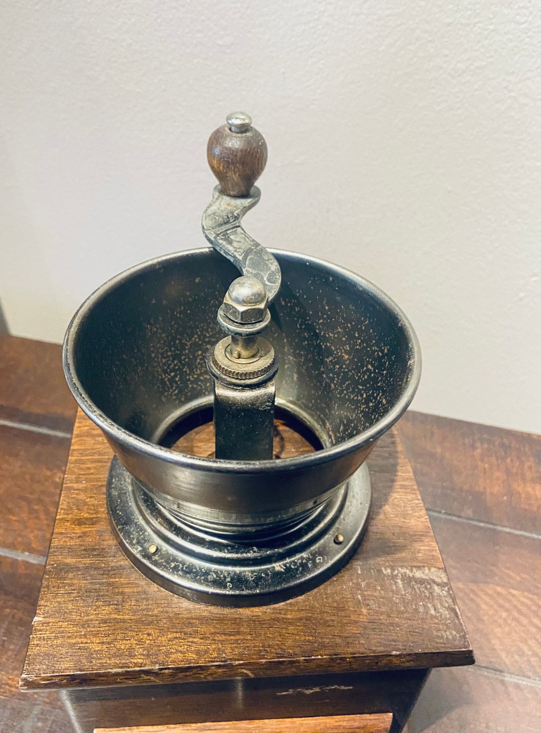 Vintage Coffee Grinder. Hand Crank Grinder on Wooden Etsy