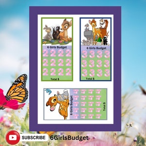 Set of 3 deer challenge, flower, thumper, Bambi, low income, a6 mini saving challenge, Bambi saving challenge