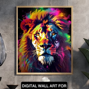Lion Abstract Digital Print, Lion Print, neon art, Lion Poster, Lion Digital Drint, Lion Painting, Lion Wall Decor, Decor, printable lion