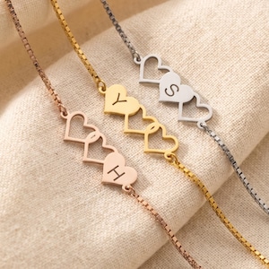 Interlocking Heart Bracelet Personalized Initial Charm Minimalist Family Jewelry Mother Sister Gift