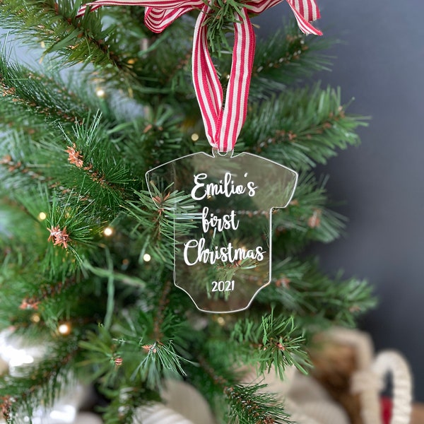 Custom Baby Holiday Ornament | Christmas Tree Ornament | Personalized Baby Onesie Acrylic Ornament | Baby's First Christmas