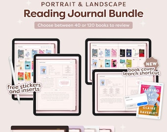 Digital Reading Journal Bundle, Book Review Journal, Reading Log, Portrait and Landscape Journals, Pink, Beige, Purple, Dark Academia