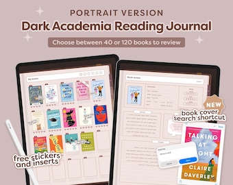 Diario de lectura digital en retrato, diario de reseñas de libros, registro y planificador de lectura, diario de academia oscura