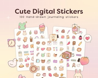 Cute Digital Stickers for Journaling and Digital Planner Stickers, Goodnotes Stickers, PNG, Pastel Hand-drawn Stickers