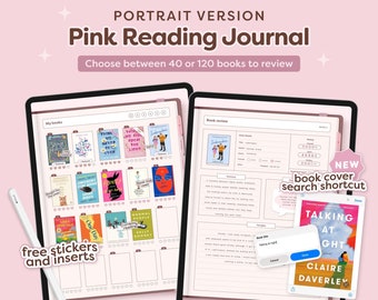 Digital Reading Journal in Portrait, Book Review Journal, Reading Log and Planner, Pink Journal