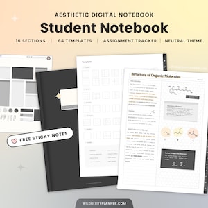 Student Digital Notebook, College, Academic Assignment tracker, Sticky Notes, Black Notebook, Hyperlinked, Goodnotes, Minimal Notebook