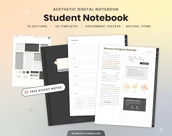 Student Digital Notebook, College, Academic Assignment tracker, Sticky Notes, Black Notebook, Hyperlinked, Goodnotes, Minimal Notebook