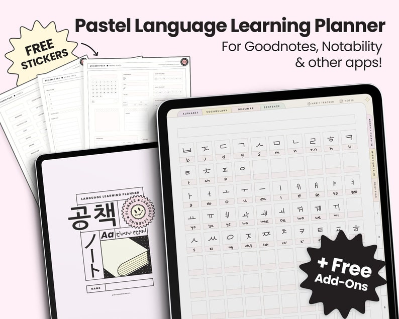 Pastel Language Learning Planner and Notebook to Study and Etsy