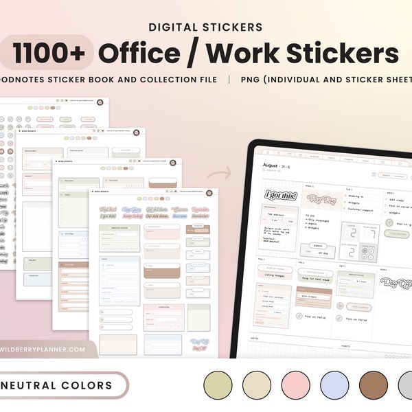 Work Digital Stickers, Neutral Office Professional Stickers, Goodnotes Widgets, Icons, Labels for Digital Planner, Corporate Trackers