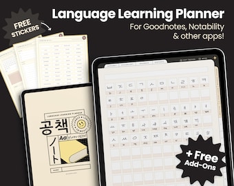 Language Learning Planner and Notebook, Hyperlinked Workbook, Study and Learn Korean, Chinese, Japanese, French, Arabic, Spanish, German