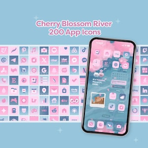 Körsbärsblomsfloden ikonpaket för iOS/iPadOS/Samsung/Android ~ Rosa och blå ikonuppsättning