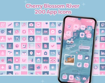 Paquete de iconos Cherry Blossom River para iOS/iPadOS/Samsung/Android ~ Conjunto de iconos rosas y azules
