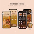 Fall Icon Theme, Day and Night, Bear Icon Pack, iOS Phone, iPad, Tablet Theme, Android, Wallpaper, Cute Autumn theme, Brown, Beige, Green