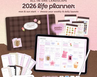 Planificador digital 2026: horizontal, planificación semanal y diaria, widgets de stickers, integración con calendario y Goodnotes.