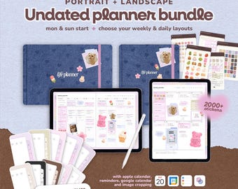 Ongedateerde digitale plannerbundel ~ landschap en portret, wekelijkse en dagelijkse planning, stickerswidgets, kalenderintegratie, Goodnotes