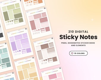 Notas adhesivas digitales, pegatinas coloridas para estudiantes, libro de pegatinas Goodnotes y PNG, pegatinas digitales estéticas, pegatinas mínimas, básicas