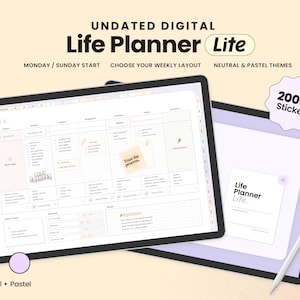 Livsplanerare Lite, odaterad digital planerare, enkel och minimalistisk, landskapsorienterad, horisontell, estetisk och söt, neutral beige och pastell