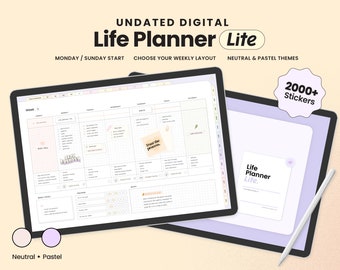 Life Planner Lite, planificador digital sin fecha, simple y minimalista, paisaje, horizontal, estético y lindo, beige neutro y pastel