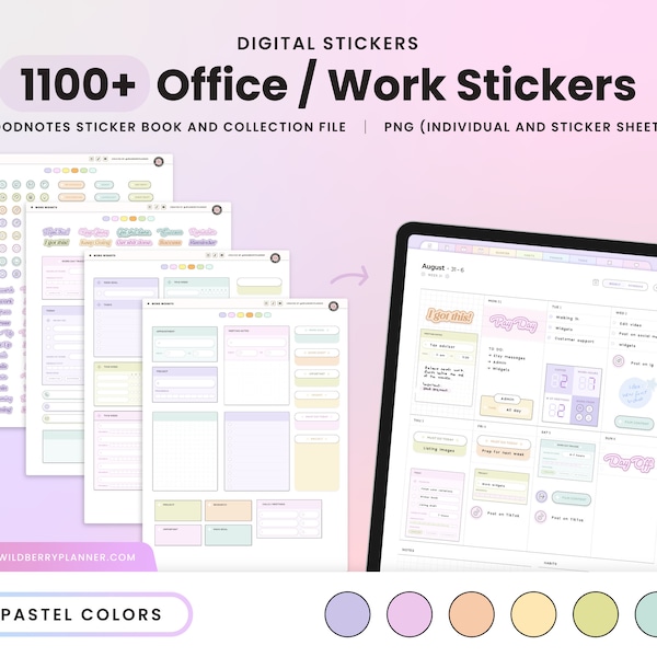 Work Digital Stickers, Pastel Office Professional Stickers, Goodnotes Widgets, Icons, Labels for Digital Planner, Corporate Trackers