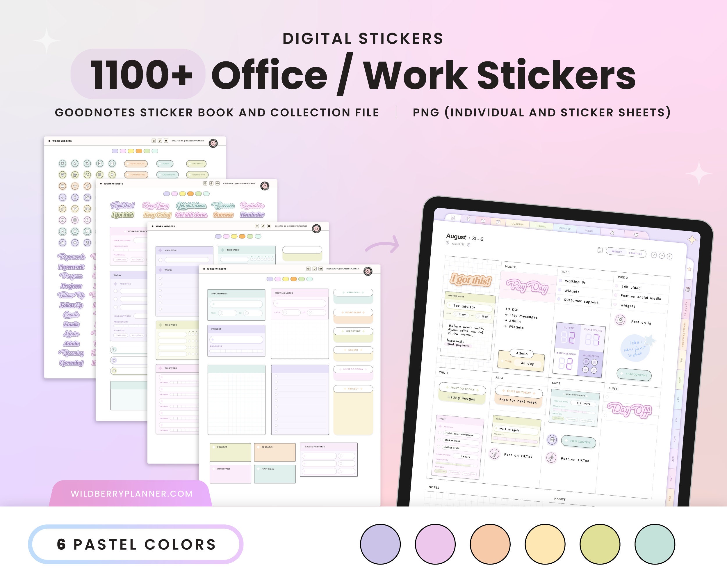 Work Digital Stickers, Pastel Office Professional Stickers, Goodnotes Widgets, Icons, Labels for Digital Planner, Corporate Trackers