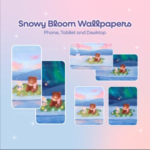 Sfondi Snowy Bloom, Giorno e Notte, Orso e Coniglio accoglienti, Telefono, iPad, Tablet, Desktop, Android, Sfondo, Rosa e Blu