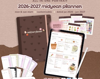 Digitale planner halverwege 2026-2027 ~ portret, wekelijkse en dagelijkse planning, stickerswidgets, kalenderintegratie, Goodnotes