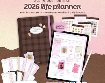 Planificador digital 2026: vista vertical, planificación semanal y diaria, widgets de stickers, integración con calendario y Goodnotes.