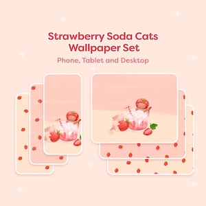 Sfondi di gatti con bibita alla fragola, telefono, iPad, tablet, desktop, Android, sfondo, sfondo rosa carino