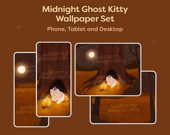 Midnight Ghost Kitty Wallpapers, Phone, iPad, Tablet, Desktop, Android, Cute Autumn Fall Halloween Cat
