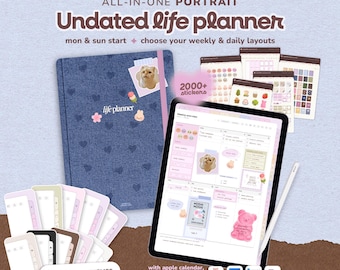 Digitale planner zonder datum ~ portret, wekelijkse en dagelijkse planning, stickerswidgets, kalenderintegratie, Goodnotes