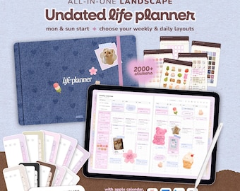 Digitale planner zonder datum ~ Landschap, wekelijkse en dagelijkse planning, stickerswidgets, kalenderintegratie, Goodnotes