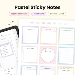 Digital Planner Sticky Notes, Pastel Stickers, Cute stickers, Goodnotes Sticker book and PNG, Aesthetic Digital Stickers