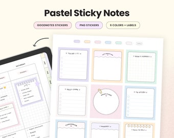 Digital Planner Sticky Notes, Pastel Stickers, Cute stickers, Goodnotes Sticker book and PNG, Aesthetic Digital Stickers