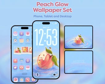 Peach Glow Wallpapers for Phone, iPad, Tablet, Desktop. Cute Hand-drawn Cat Wallpapers