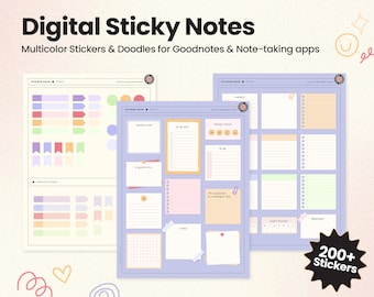 Digital Sticky Notes for Planners, Sticker Set and PNGs for Goodnotes planners, Precropped Sticker Pack, Cute Digital Widgets and Doodles