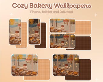Fondos de pantalla de panadería acogedora, día y noche, gato y oso acogedores, teléfono, iPad, tableta, escritorio, Android, fondo de pantalla, lindos fondos de pantalla de pan de otoño