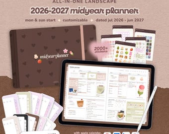 Digitale planner halverwege 2026-2027 ~ landschap, wekelijkse en dagelijkse planning, stickerswidgets, kalenderintegratie, Goodnotes