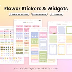 Digitale Planer Sticky Notes, Frühlingsblumen Sticker, süße Pastell Widgets, Goodnotes Sticker Buch und PNG, ästhetische digitale Sticker